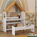 Ver imagem 2 de Mesa Infantil Casinha Montessoriana com Banco 100% Mdf Branco Brilho/amêndoa - Móveis Peroba