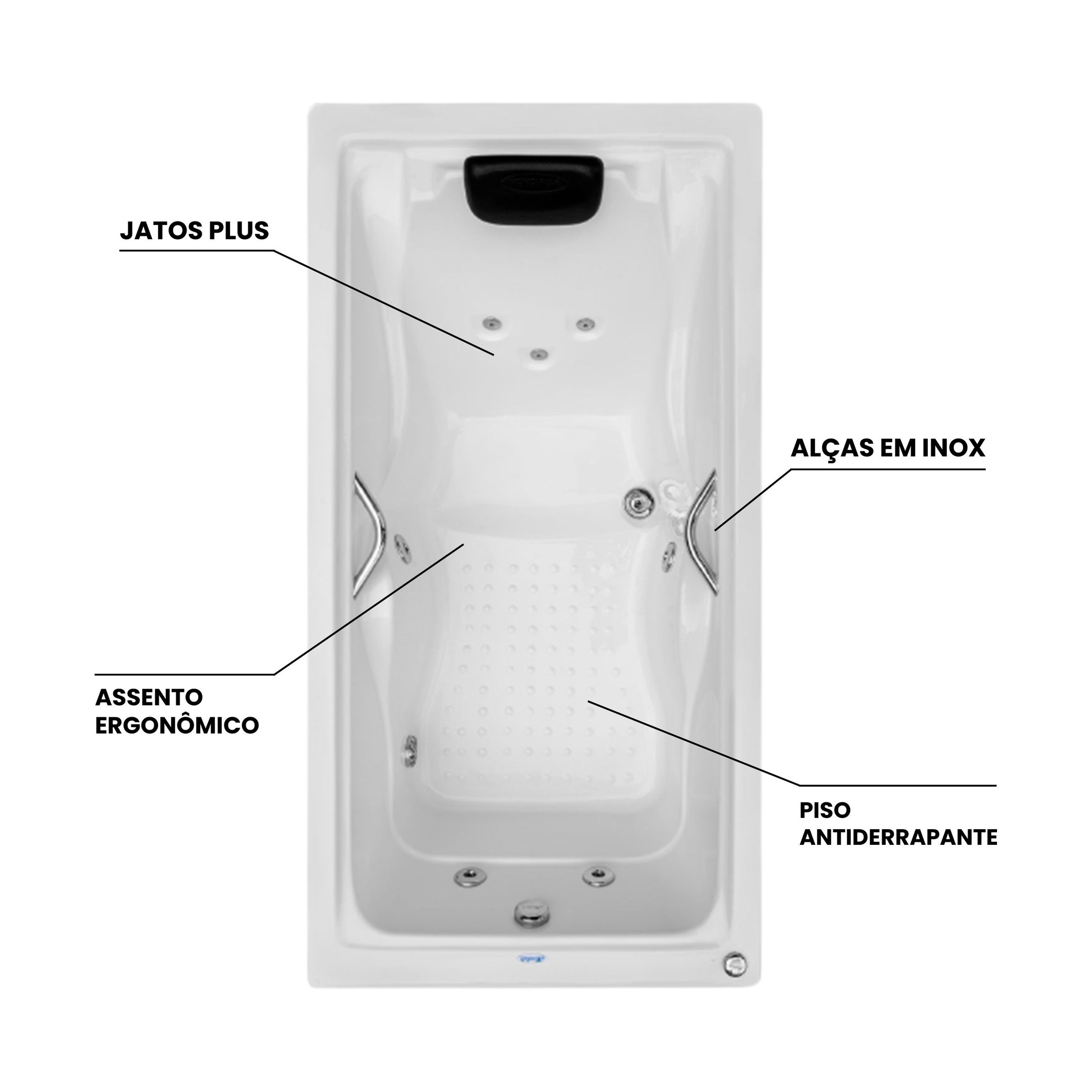 Banheira de Hidromassagem   Roma Elegance 175cmx90cmx50cm em Gel Coat- 220V Mondialle - 5