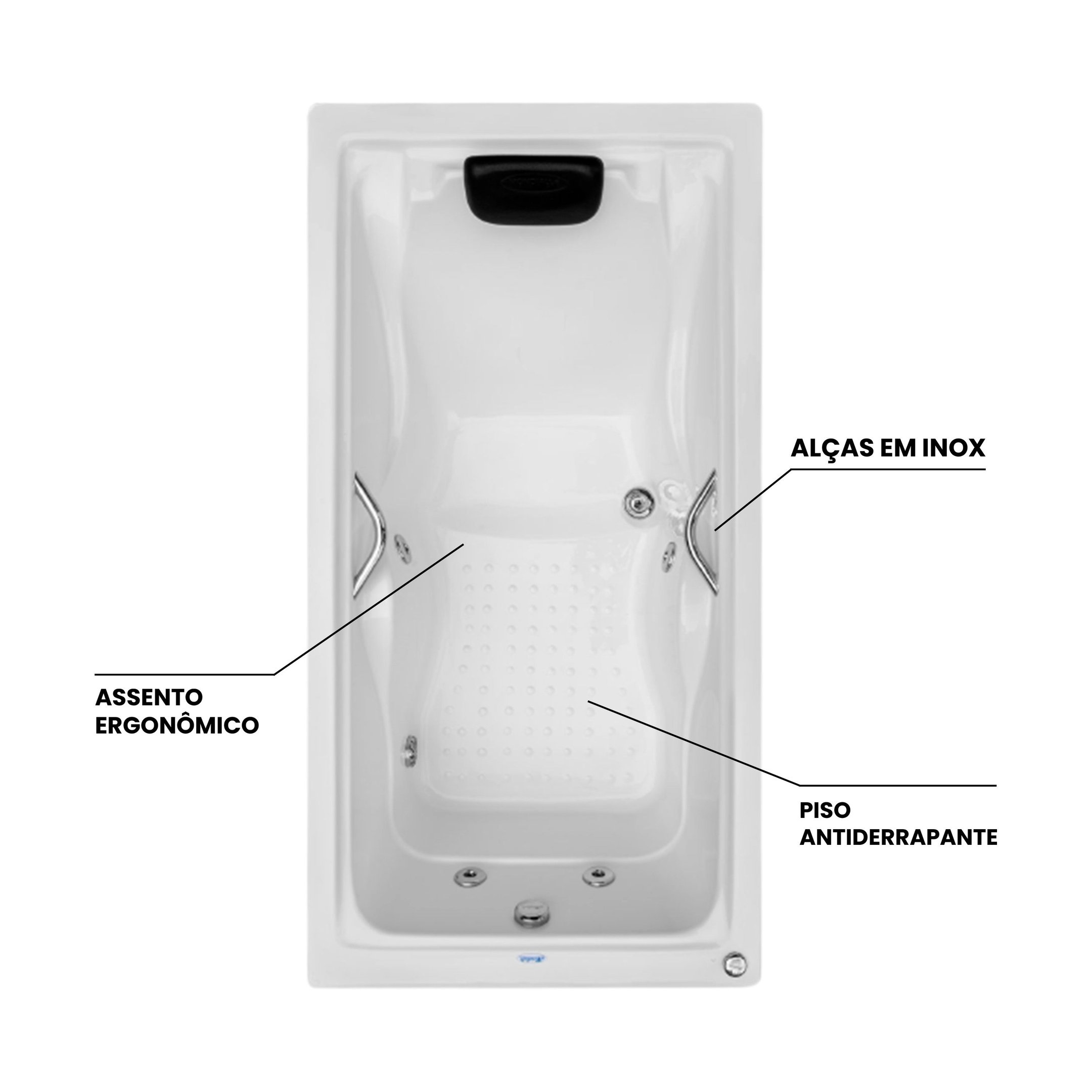 Banheira de Hidromassagem   Roma Essencial 175cmx90cmx50cm em Gel Coat- 220V Mondialle - 5