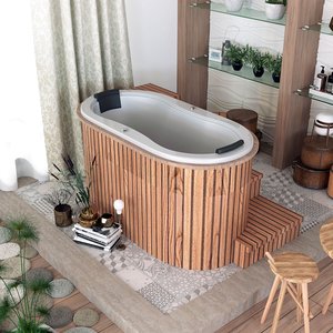 Banheira de Hidromassagem   Ofuro Oval Duplo Essencial 161cmx81cmx95cm em Gel Coat- 220V Mondialle