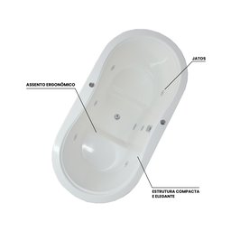 Banheira de Hidromassagem   Ofuro Oval Duplo Essencial 161cmx81cmx95cm em Gel Coat- 220V Mondialle - 4