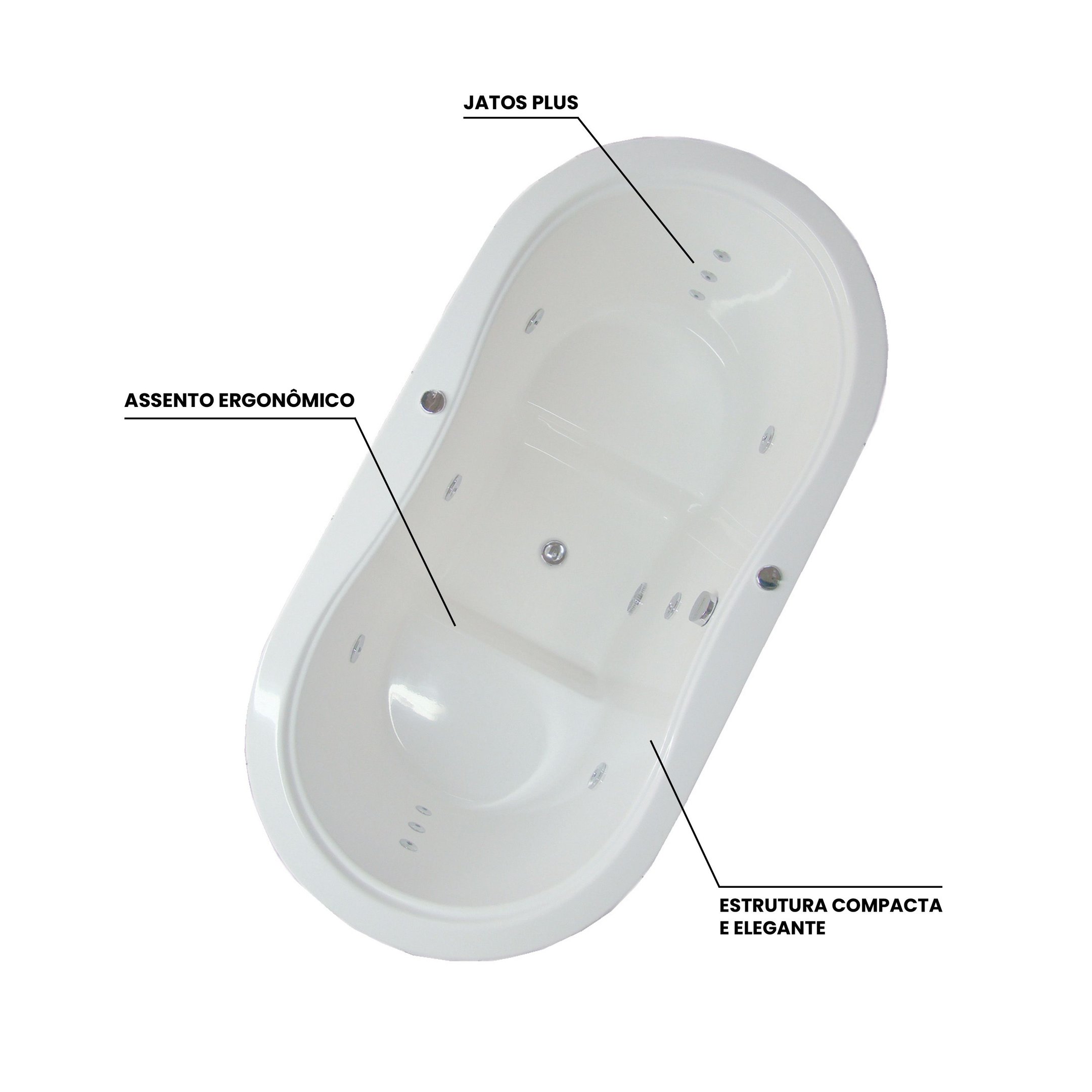 Banheira de Hidromassagem   Ofuro Oval Duplo Elegance 161cmx81cmx95cm em Gel Coat- 220V Mondialle - 3