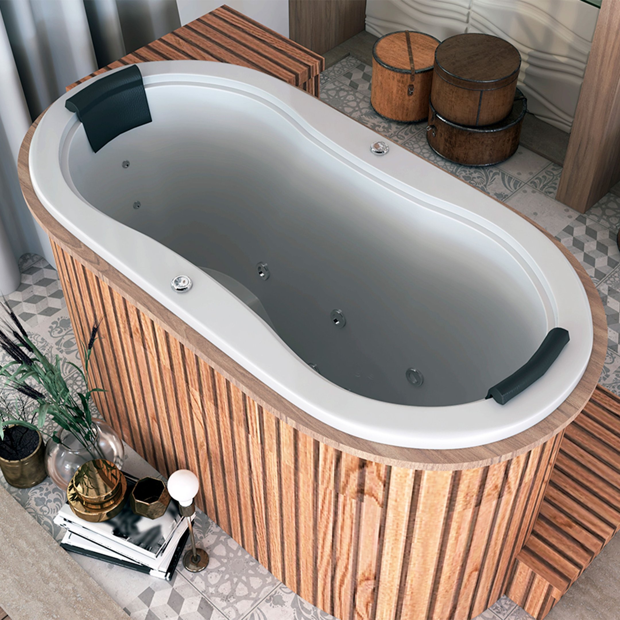 Banheira de Hidromassagem   Ofuro Oval Duplo Elegance 161cmx81cmx95cm em Gel Coat- 220V Mondialle - 1