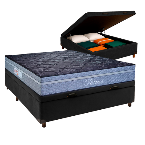 Conjunto Cama Box Bau Blindado Casal + Colchão Molas Ensacadas Petrus Paropas