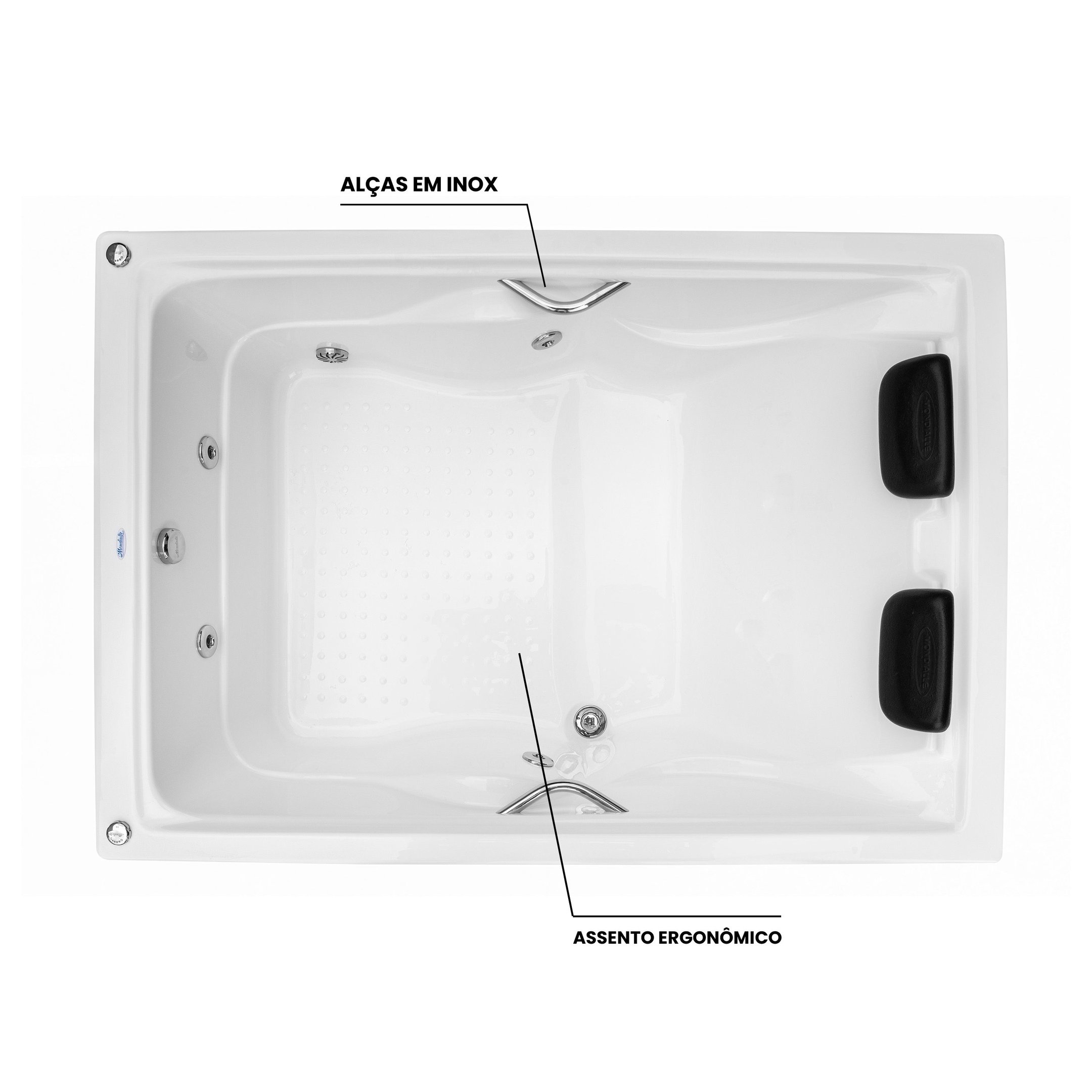 Banheira  Casal de  Hidromassagem Roma  Essencial 190cmx140cmx50cm em Gel Coat- 220V Mondialle - 2
