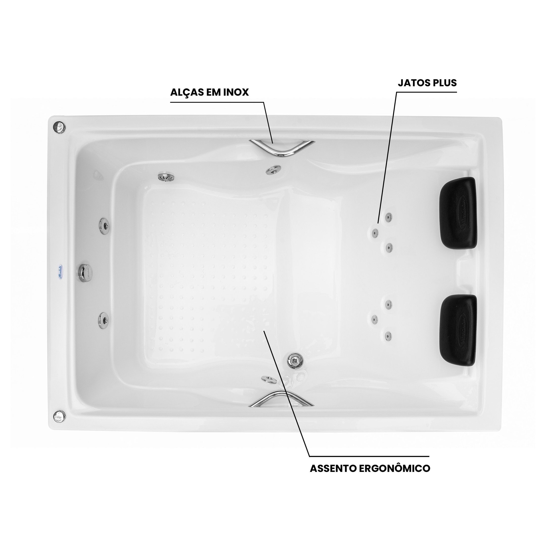 Banheira  Casal de  Hidromassagem  Roma  Elegance 190cmx140cmx50cm em Gel Coat- 220V Mondialle - 2