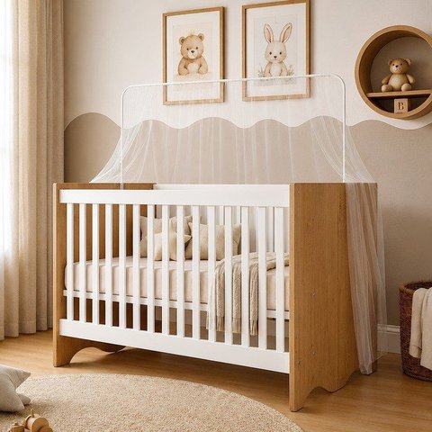 Berço Mini Cama 132,4x72,5cm 100% MDF Lua Marrom/Branco Amadeirado