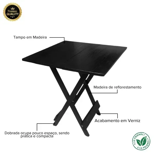 Ver imagem 3 de Mesa Dobrável 70x70 Retrátil de Madeira - Preto