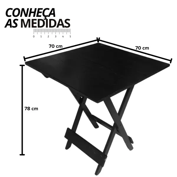 Ver imagem 2 de Mesa Dobrável 70x70 Retrátil de Madeira - Preto