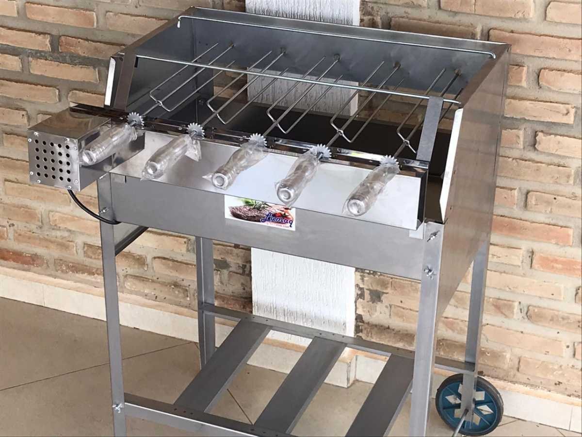 Churrasqueira Luxo 65x41 Inox Com Kit Giratório 5 Espetos LOJA DE CHURRASQUEIRA LIRK-65 Cinza - 8
