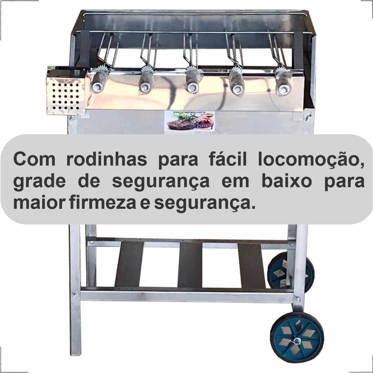 Churrasqueira Luxo 65x41 Inox Com Kit Giratório 5 Espetos LOJA DE CHURRASQUEIRA LIRK-65 Cinza - 5