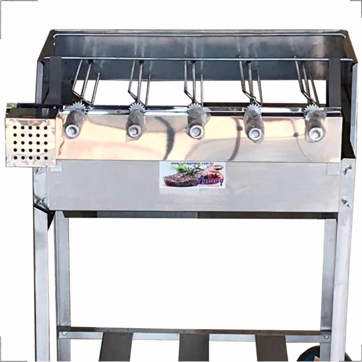 Churrasqueira Luxo 65x41 Inox Com Kit Giratório 5 Espetos LOJA DE CHURRASQUEIRA LIRK-65 Cinza - 1