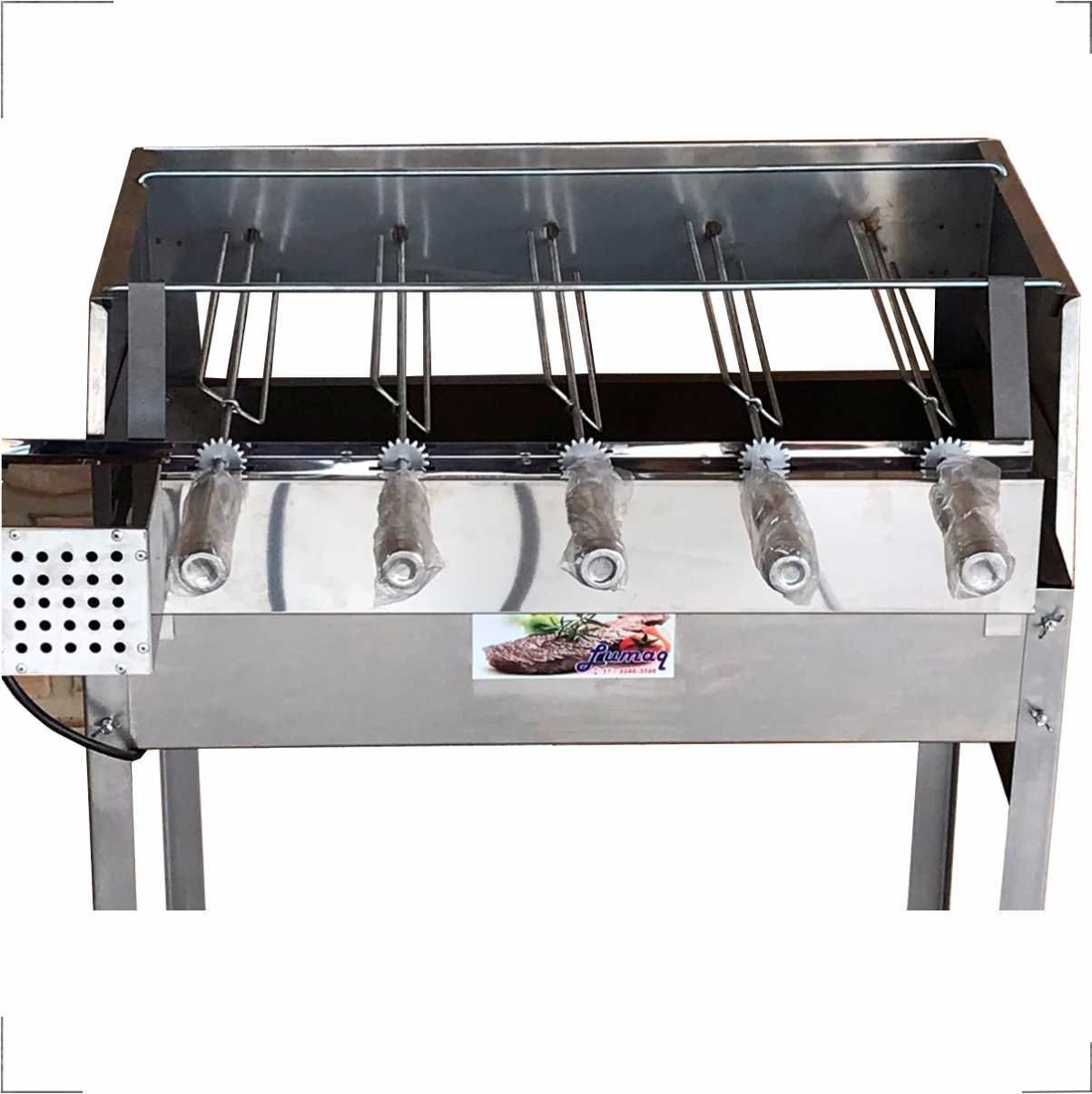 Churrasqueira Luxo 65x41 Inox Com Kit Giratório 5 Espetos LOJA DE CHURRASQUEIRA LIRK-65 Cinza - 6