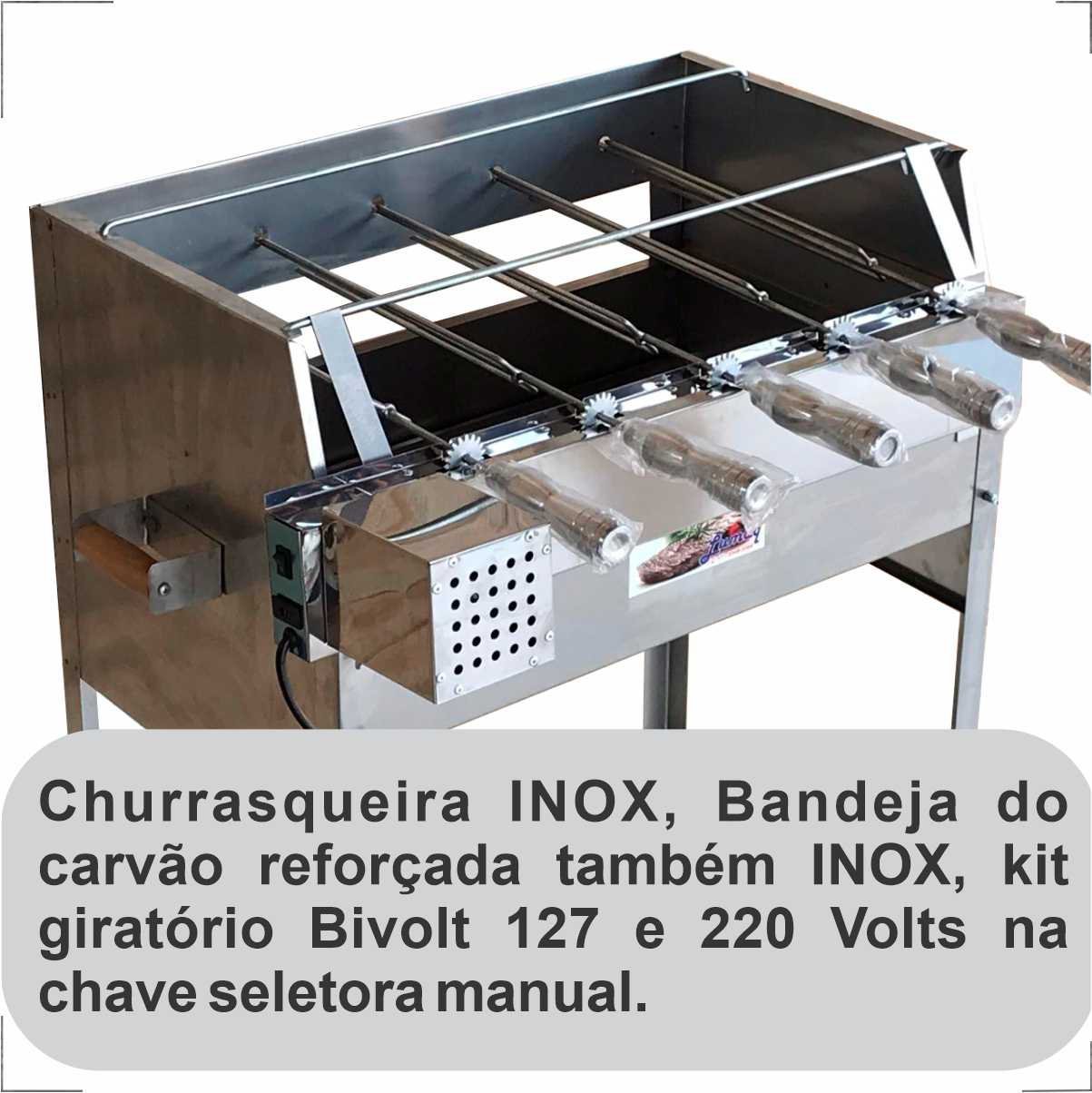 Churrasqueira Luxo 65x41 Inox Com Kit Giratório 5 Espetos LOJA DE CHURRASQUEIRA LIRK-65 Cinza - 4