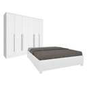 Ver imagem 1 de Quarto de Casal Guarda-Roupa 6 Portas Portugal e Cama Box Casal Queen Monaco Espresso Móveis Branco/Neve