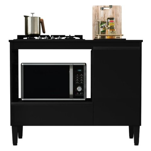 Balcao para Forno e Cooktop 1 Porta 1 Gaveta 103 cm Dinamarca Preto Rudk