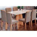 Ver imagem 1 de Conjunto: Mesa Sala Jantar Maitê Tampo Madeirado C/ Vidro Canto Curvo 160x80cm e 6 Cadeiras Nicole