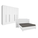 Ver imagem 1 de Quarto de Casal Guarda-Roupa 6 Portas Portugal e Cama Box Casal Monaco com Painel Espresso Móveis Branco/Neve