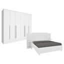 Ver imagem 1 de Quarto de Casal Guarda-Roupa 6 Portas Portugal e Cama Box Casal Monaco Queen com Painel Espresso Móv Branco/Neve
