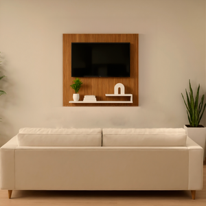Estante Painel para Tv Ripado até 32 Polegadas com Prateleira Off White
