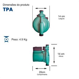Bomba Monoestágio Tpa 25-12-200 270w Monofásico Motor Thebe Ip42 220v - 5