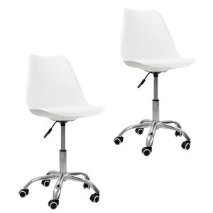 Kit 2 Cadeiras Office Base Cromada com Rodizio Giratória Saarinen Branco