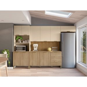 Cozinha Completa 5 Peças 10 Portas 3 Gavetas com Tampo e Painel Ripado Central Glam