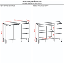 Cozinha Completa 5 Peças 10 Portas 3 Gavetas com Tampo e Painel Ripado Central Glam - 4