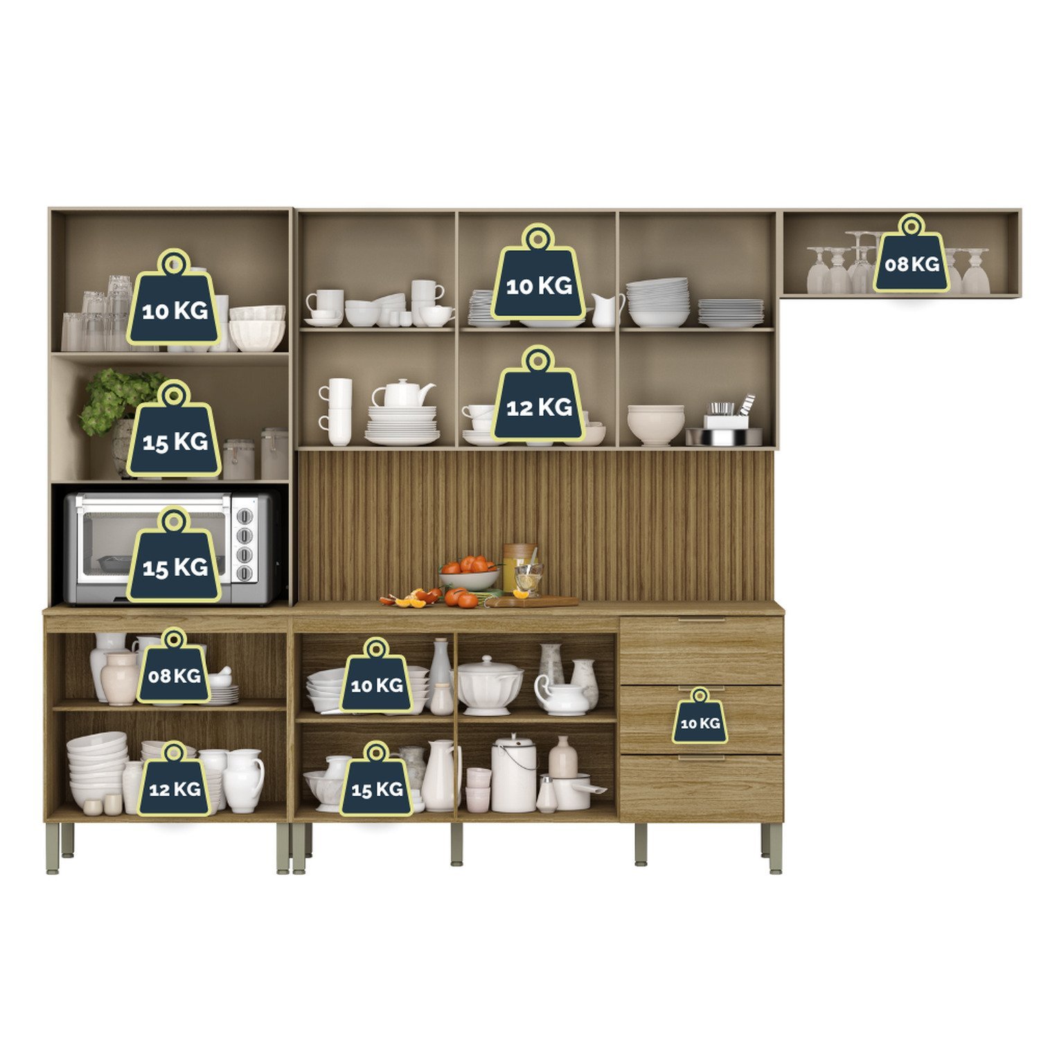 Layページ Cozinha Completa Modulada 5 Peças 10 Portas 3 Gavetas com Tampo e