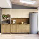 Ver imagem 1 de Cozinha Completa Modulada 5 Peças 10 Portas 3 Gavetas com Tampo e Painel Ripado Central Glam Bege/Freijó/Vanilla/Cp
