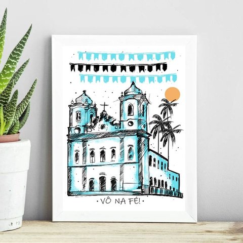 Quadro Poster Igreja do Bonfim - Salvador 45x34cm - com Vidro:madeira Branca