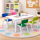 Ver imagem 1 de Jogo de Mesa Infantil 120 com 4 Cadeiras Resistente Coloridas Escola Creche Refeitório