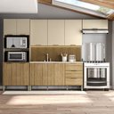 Ver imagem 1 de Cozinha Completa Modulada 5 Peças 10 Portas 3 Gavetas Painel Ripado Central e Balcão Pia sem Tampo Glam Bege/Freijó/Vanilla/Cp