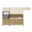 Ver imagem 3 de Cozinha Completa Modulada 5 Peças 10 Portas 3 Gavetas Painel Ripado Central e Balcão Pia sem Tampo Glam Bege/Freijó/Vanilla/Cp