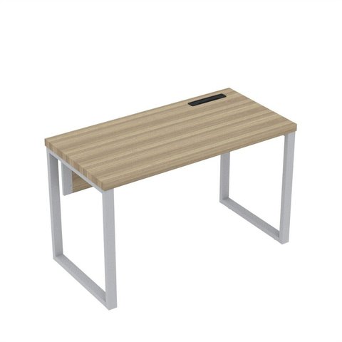 Estação de Trabalho Mesa Plataforma Escritório Tubular para 1 Pessoa com Caixa de Tomada PE40TUB Marrom/Marromle/Cinza