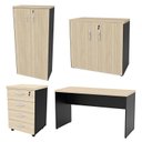 Ver imagem 3 de Conjunto 4 Peças com Mesa para Escritório, Gaveteiro e 2 Armários Carvalho Preto Bege