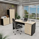 Ver imagem 1 de Kit 4 Peças com Mesa para Escritório, Gaveteiro e 2 Armários