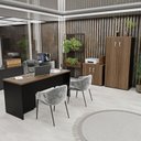 Ver imagem 2 de Conjunto 4 Peças com Mesa para Escritório, Gaveteiro e 2 Armários Nogal Preto Marrom