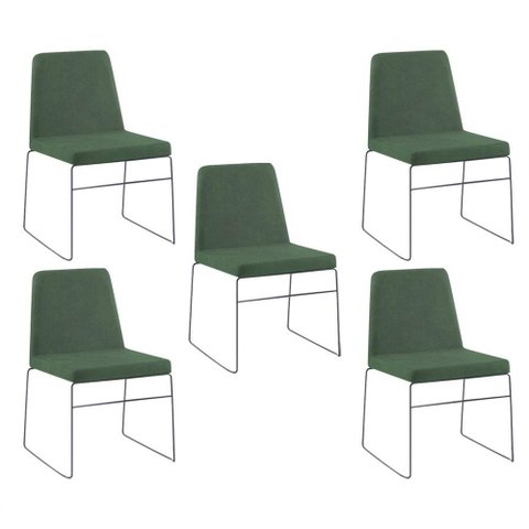 Kit 5 Cadeiras Decorativa Sala de Jantar Anne Linho Verde