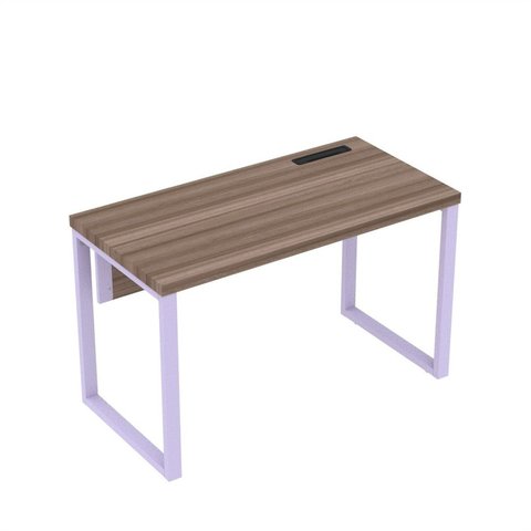 Estação de Trabalho Mesa Plataforma Escritório Tubular para 1 Pessoa com Caixa de Tomada PE40TUB Marrom/Walnut/Lilas