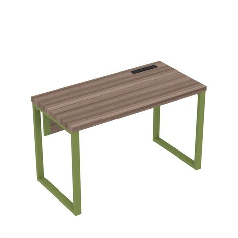 Estação de Trabalho Mesa Plataforma Escritório Tubular para 1 Pessoa com Caixa de Tomada PE40TUB Marrom/Walnut/Verde