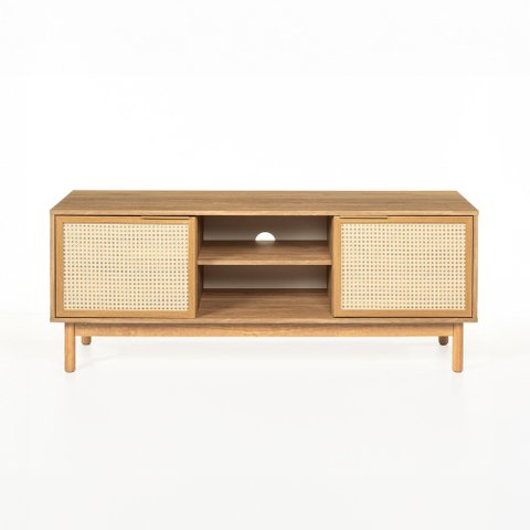 Rack Kaki para TV 55 Polegadas 100% MDF 135cm 2 Portas com Nicho Telinha Portuguesa Tauari Casavee