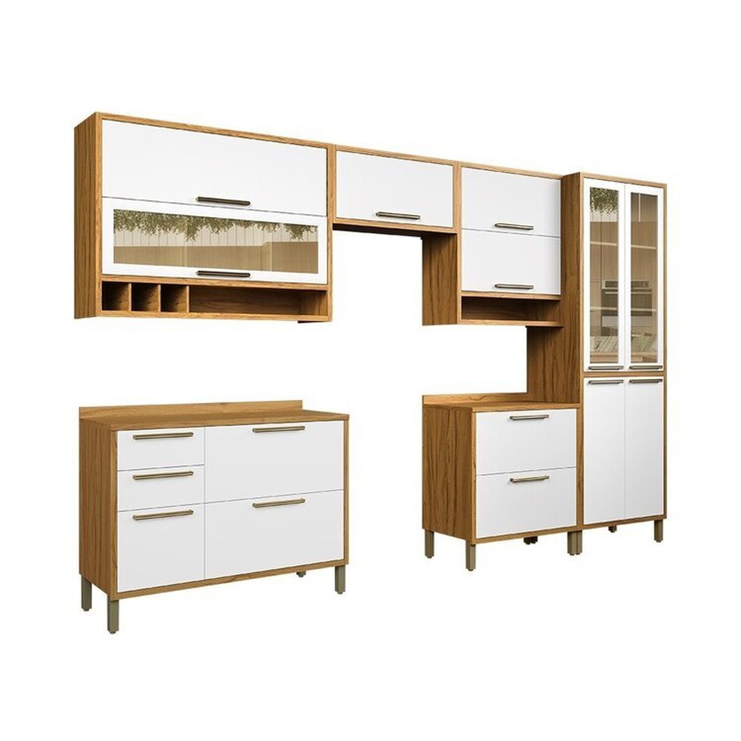 Cozinha Modulada Completa 6 Peças 12 Portas e Vidro Reflecta 100% Mdf Vicenza Espresso Móveis - 2