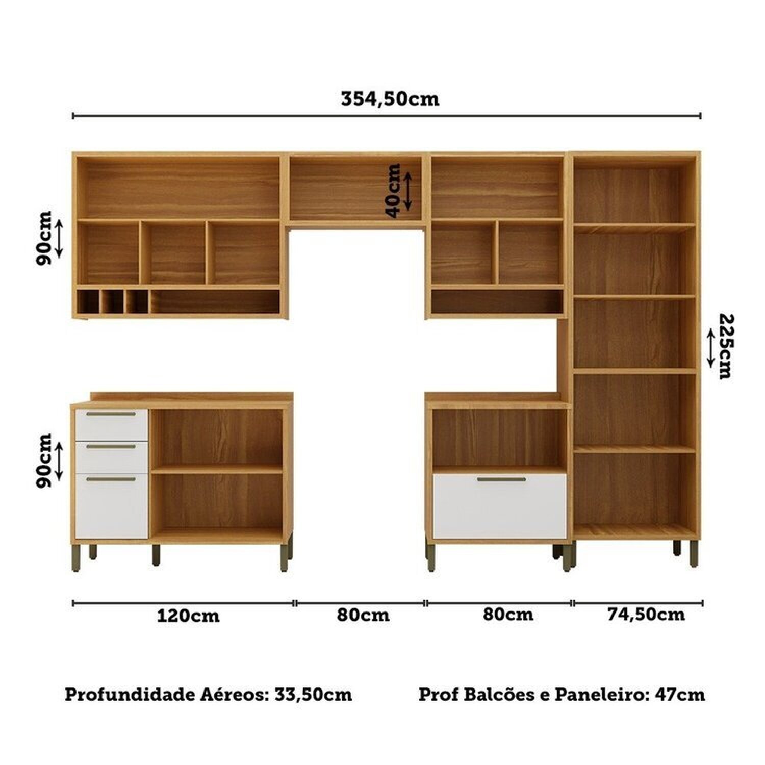 Cozinha Modulada Completa 6 Peças 12 Portas e Vidro Reflecta 100% Mdf Vicenza Espresso Móveis - 4