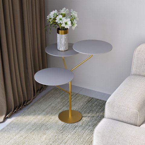 Mesa Lateral de Canto Trieste 100% MDF 65cm x 57cm x 57 cm Cinza