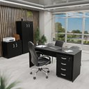 Ver imagem 1 de Kit 4 Peças com Mesa para Escritório, Gaveteiro e 2 Armários