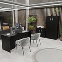 Ver imagem 2 de Kit 4 Peças com Mesa para Escritório, Gaveteiro e 2 Armários