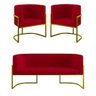 Kit 2 Cadeiras Poltronas + Sofá 2 Lugares Base de Metal Douradovermelho - 9