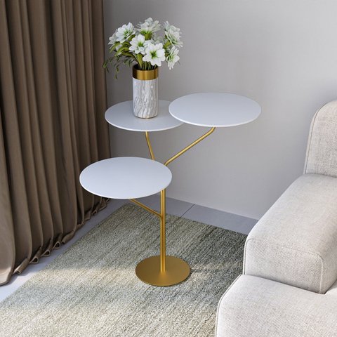 Mesa Lateral de Canto Trieste 100% MDF 65cm x 57cm x 57cm Branco