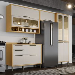 Cozinha Compacta 4 Peças com 9 Portas Vidro e Tampo 274cm 100% Mdf Vicenza Espresso Móveis - 2